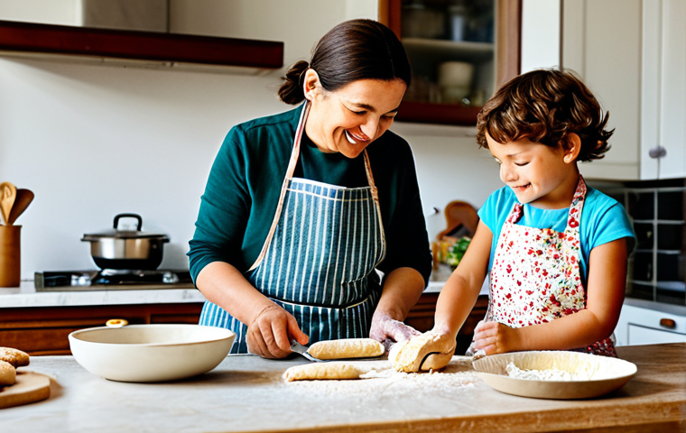 **
"A cheerful Italian family is baking biscotti in a bright, sunlit kitchen. The mother is wearing a floral apron, and the children, a boy and a girl, are helping to stir the dough. Bowls of ingredients are scattered on the countertop. Warm, inviting atmosphere. Fully clothed, appropriate attire. Safe for work, professional photography, perfect anatomy, natural proportions, family-friendly, modest setting, well-formed hands, proper finger count."
**